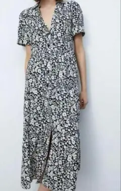 【美品】ザラ 小花柄ティアードワンピース ロング フレア 半袖 総柄 Mサイズ
