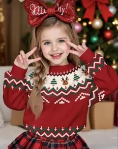 SHEIN⭐︎キッズ クリスマストレーナー トナカイ 5Y(110) 裏起毛 赤色