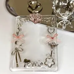 トレカキーホルダーデコ トレカケース　レジン (ラメ ピンク リボン)