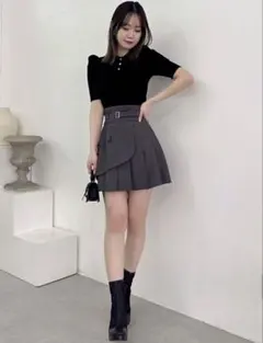 dazzlin レイヤードプリーツミニスカート　チャコールグレー