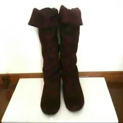 タッセル付スエード調フラットロングブーツM