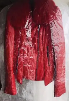 純羊皮レザー ファー付き 赤 ジャケット（冬、秋）