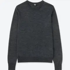 UNIQLO エクストラファインメリノクルーネックセーター ダークグレー Ｌ