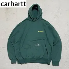 カーハート　パーカー　00s 肉厚　短丈　プルオーバー　刺繍ロゴ　両面プリント