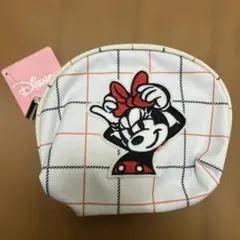 【新品　未使用　タグ付き】ミニーマウス チェック柄　ポーチ　白　限定品