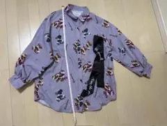 Leahmatin テディベア 総柄シャツ リボン付き 藤色 地雷系