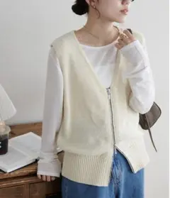 【新品】Discoat ディスコート ブークレジップ使いベスト アイボリー