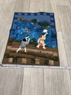 刺繍布アート 子供たちの風景 パッチワーク　約50cm x 36cm