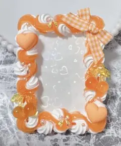 ホイップデコ硬質トレカケースB8オレンジ白ミックスハートリボンチェリTC-385