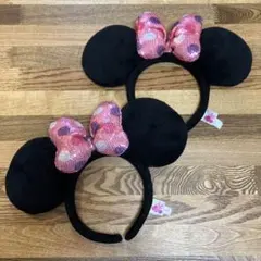 【東京ディズニーリゾート】ミニーカチューシャ ピンクスパンコール2個セット
