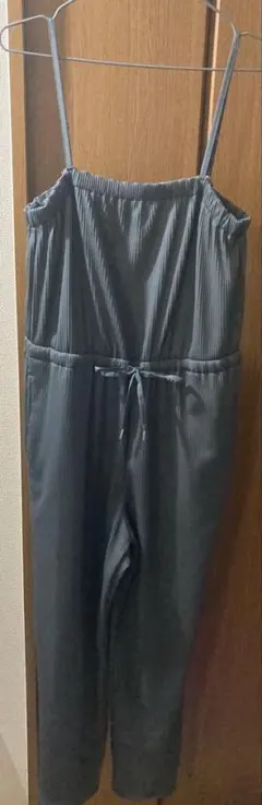 ダークグレー リブサロペットパンツ