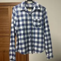 Hollister チェック柄 長袖シャツ ブルー ホワイト Mのサムネイル