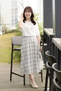 新品　リフレクト　チェック柄フレアスカート 09/M ホワイト/グレーのサムネイル