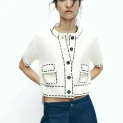 ZARA ステッチ入りショートスリーブニットジャケットのサムネイル