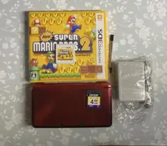 （難あり）ニンテンドー3DS 本体 メタリックレッド ・マリオ2・充電器付き