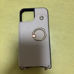 ベージュ リング付きスマホカバー　iPhone13mini