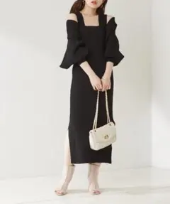 Chico ワンピース 5分袖リボンリブボレロ+タンクロングワンピースSET