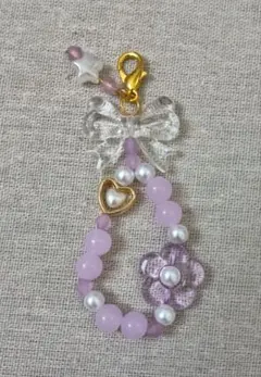 ビーズキーホルダー ハンドメイド 紫