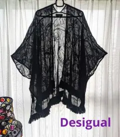 Desigual 刺繍 ショートカフタン ショール　ストール　カーディガン　黒のサムネイル