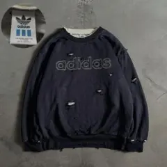一点物☆USA製adidas刺繍ロゴ ブリーチダメージ加工ボロスウェット常田