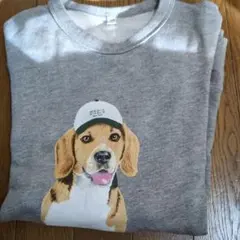 GU クルーネック スウェット グレー 犬プリント L