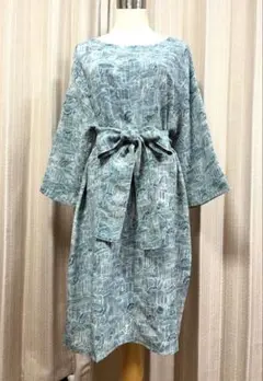 着物リメイク シンプル ワンピース 同布ベルト付き ハンドメイド 古布