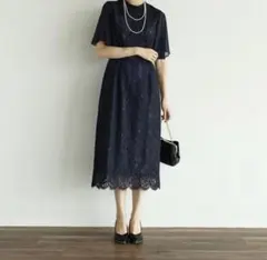 新品 タグ付き リルフェテ ケープスリーブコクーンドレス ネイビー サイズ38