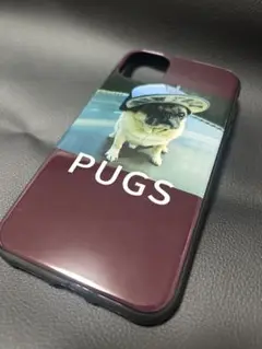 iPhone11 ケース パグデザイン バーガンディ