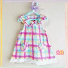 【美品】 カラフルチェック ノースリーブワンピース