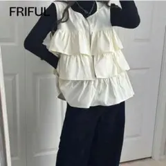 SHEIN フリルデザイン ジップアップベスト ホワイト