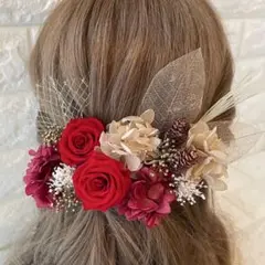 レッドベージュ♡金箔付♡髪飾り ヘッドドレス 前撮り 成人式 卒業式 七五三