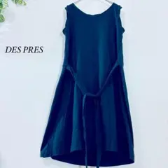 DES PRES ウエストリボンAラインワンピース ネイビー S ノースリーブのサムネイル