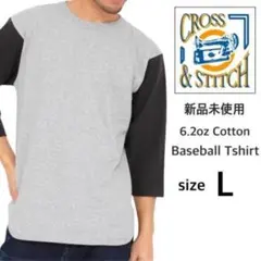 新品未使用 クロスステッチ 7分袖 ベースボールTシャツ グレー×スミクロ Lのサムネイル