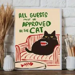 アートポスター　食後の猫　3040 　キャンバスアート　ミッドセンチュリー