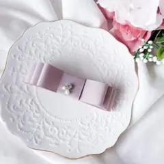 【パール付リボンバレッタ】ヘアアクセ　ハンドメイド　結婚式
