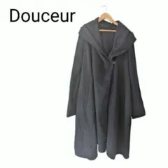 【美品】Douceur 上質ウール ゆったりAライン フーデッドコート 黒