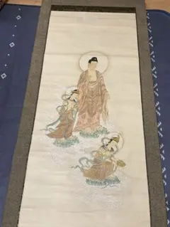 仏画 掛軸 阿弥陀三尊来迎図 仏教美術 - メルカリ