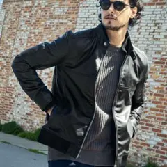 akm 羊革 レザージャケット　シングルライダースジャケット　Lサイズ　ブラック