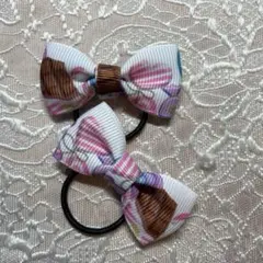 チョコレート柄リボンヘアゴム2個セット