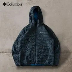 コロンビアColumbia中綿フーディナイロンジャケットブラックブルー メンズL