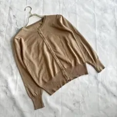 【KURICA】（F）リブ編み切り替え クルーネック ニットカーディガン 長袖