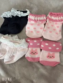 ベビー靴下セット（ウサギ、ドット）7-9cm フリル