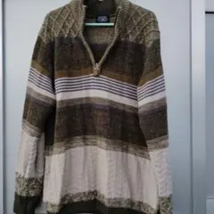 ジッパー付きニットセーター オリーブグリーン