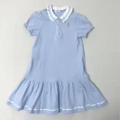 メゾピアノ　ポロ衿パフスリーブ　ワンピース　サックス　140cm