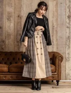 グレンチェックトレンチロングスカート
