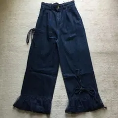新品タグ付❤️アクシーズファム❤️裾レースストレートデニムパンツ❤️インディゴのサムネイル