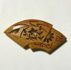 木製 柘植 帯留め アンティーク 扇 桔梗 ススキ 昭和レトロ 和装小物