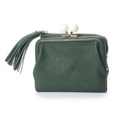 【美品】perche ペルケ　アクリル玉　本革 がま口 二つ折り財布　グリーン