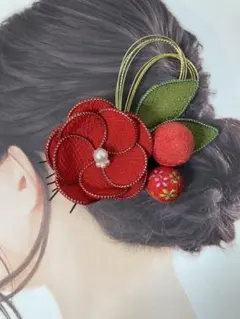 赤色の大きな髪飾りNO20