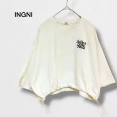 イング プルオーバー スウェット 裾ドロスト 刺繍 ロゴ ショート丈 半袖 M